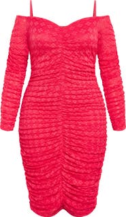 City Chic Esmerelda Ruched Cold Shoulder Long Sleeve Cocktail Minidress