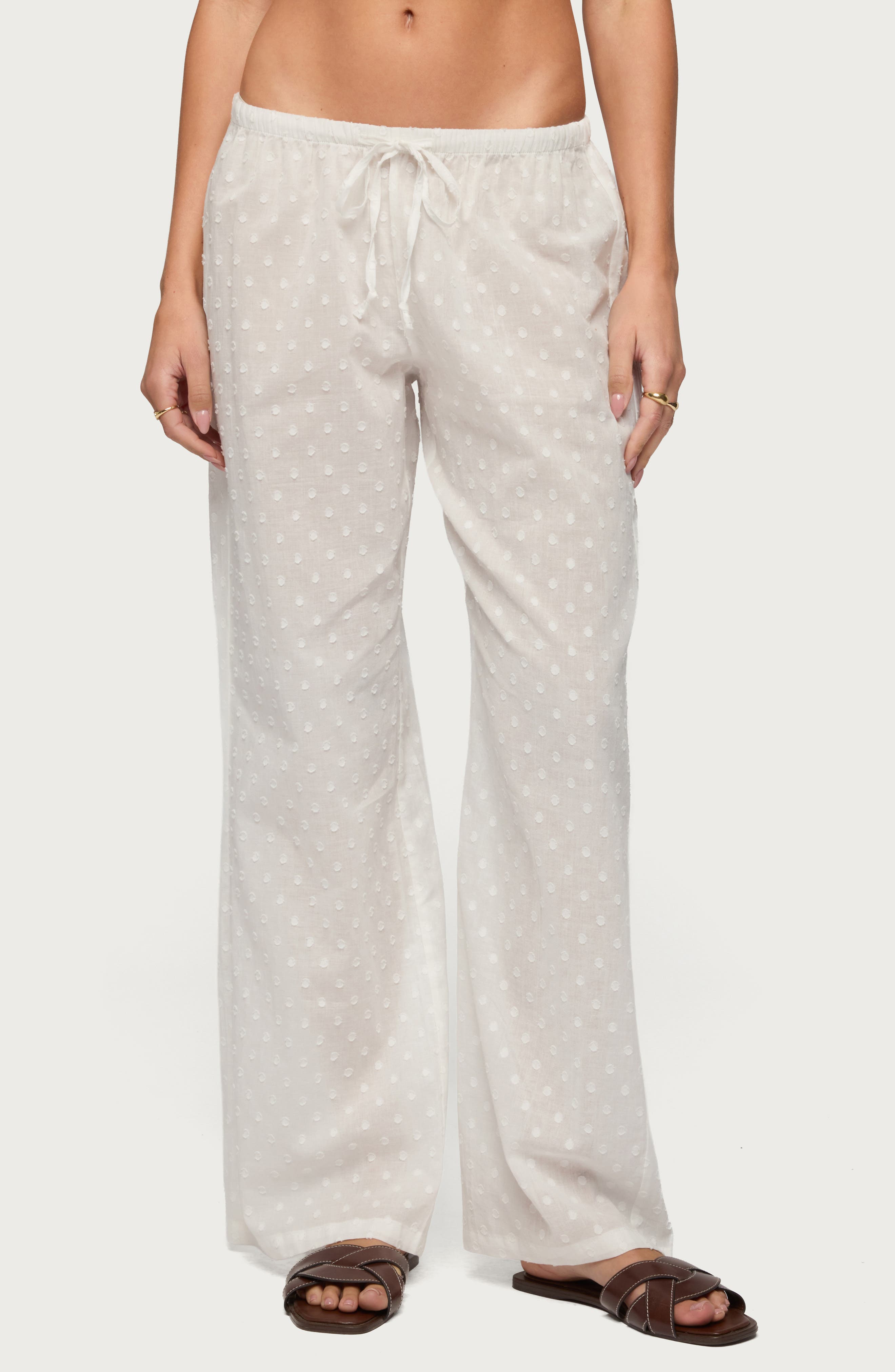 Embroidered Cotton Drawstring Pants