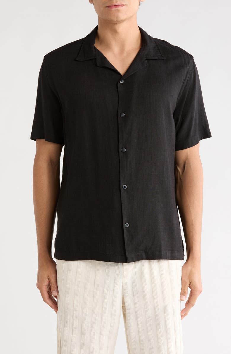 DENIM AND FLOWER Solid Camp Shirt, Main, color, Black