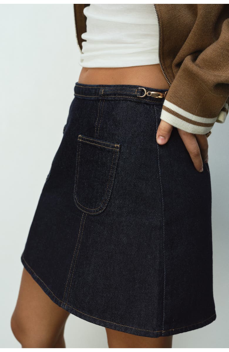 H&M A-line Denim Skirt, Alternate, color, Dark Denim Blue