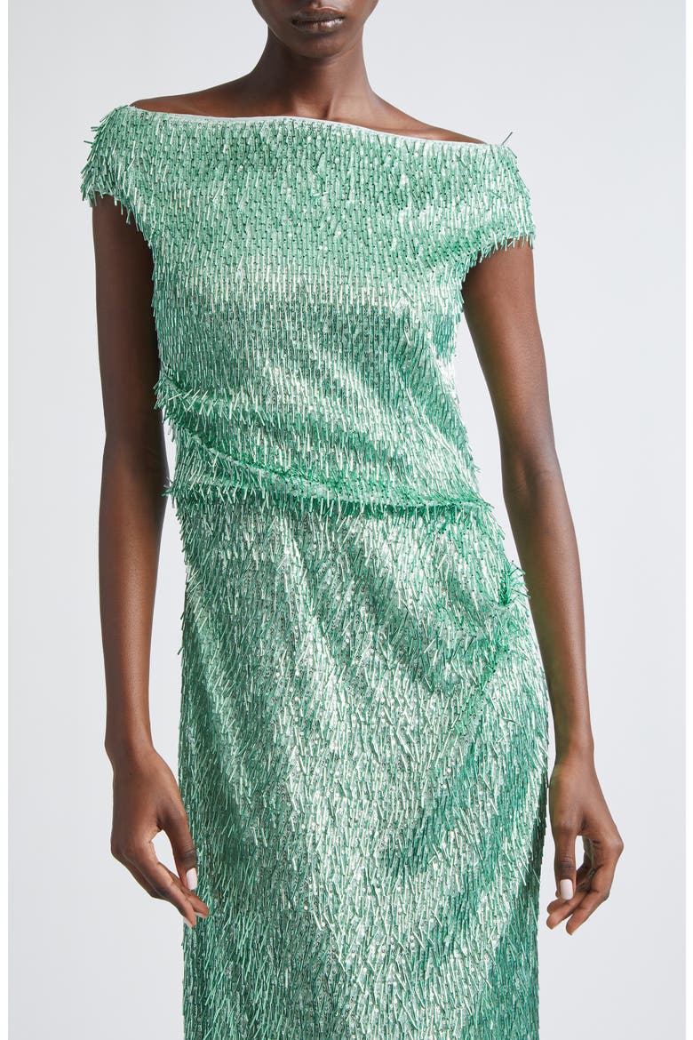 Beaded Off the Shoulder Cocktail Dress, Alternate, color, MINT