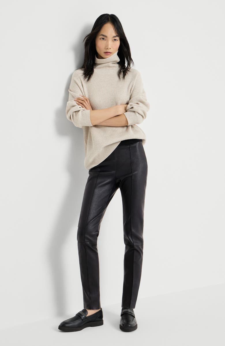 Brunello Cucinelli Stretch nappa leggings, Alternate, color, Black