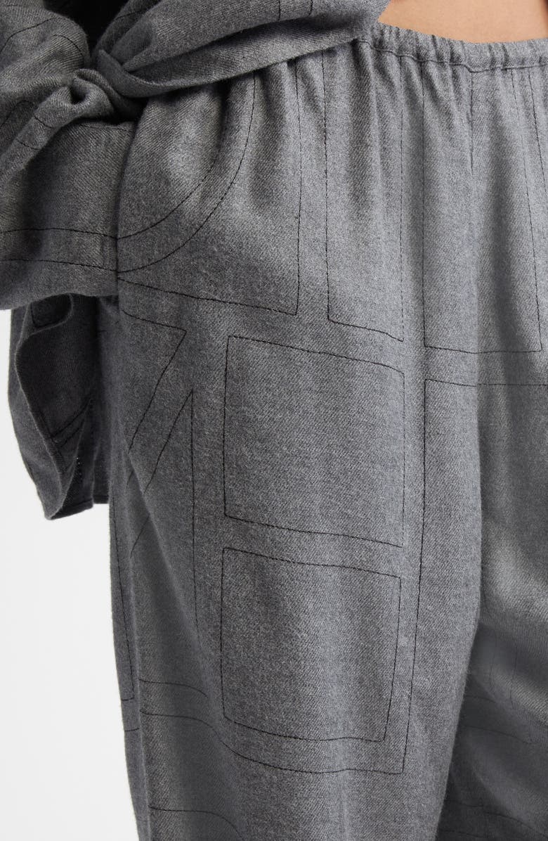 TOTEME Monogram Embroidered Flannel Wide Leg Pants, Alternate, color, Smoke Melange