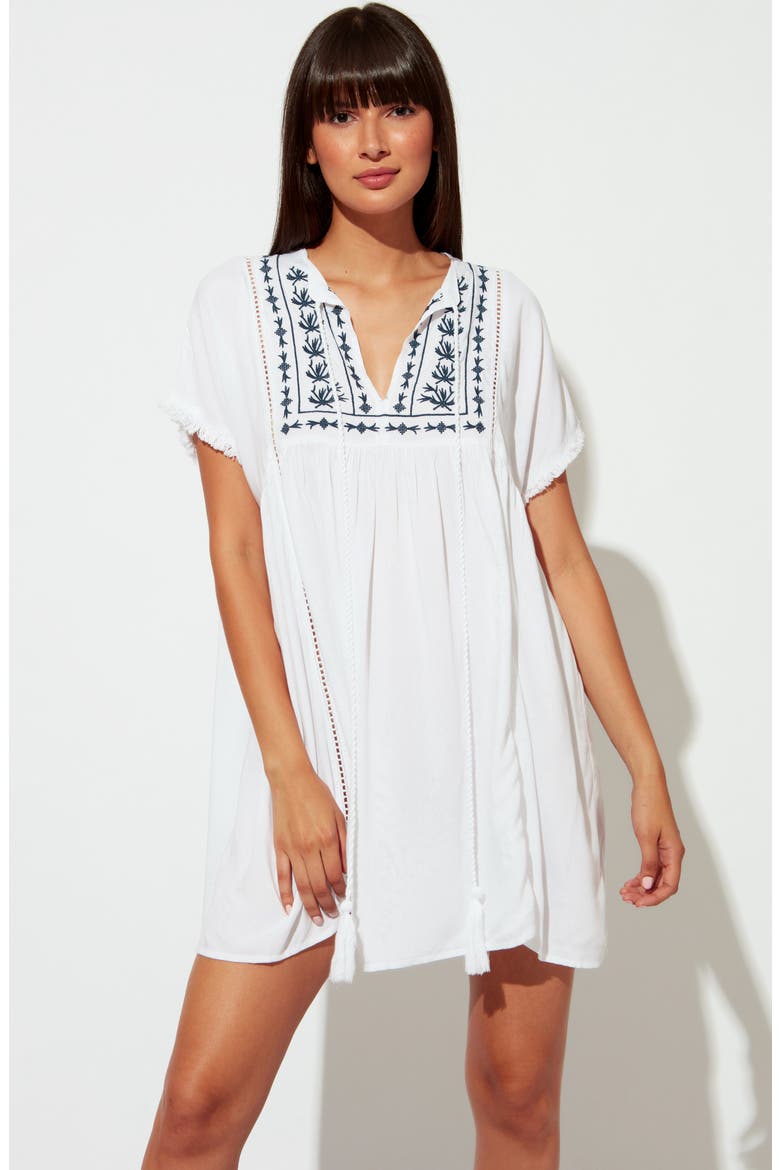 India Bazzar Cover-Up Caftan, Alternate, color, WHITE/ NAVY