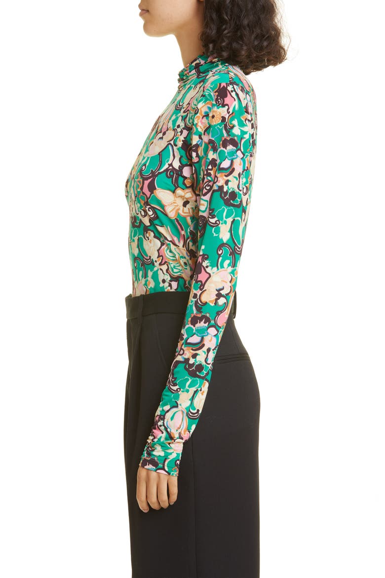 James Floral Print Turtleneck Top, Alternate, color, EMERALD MULTI
