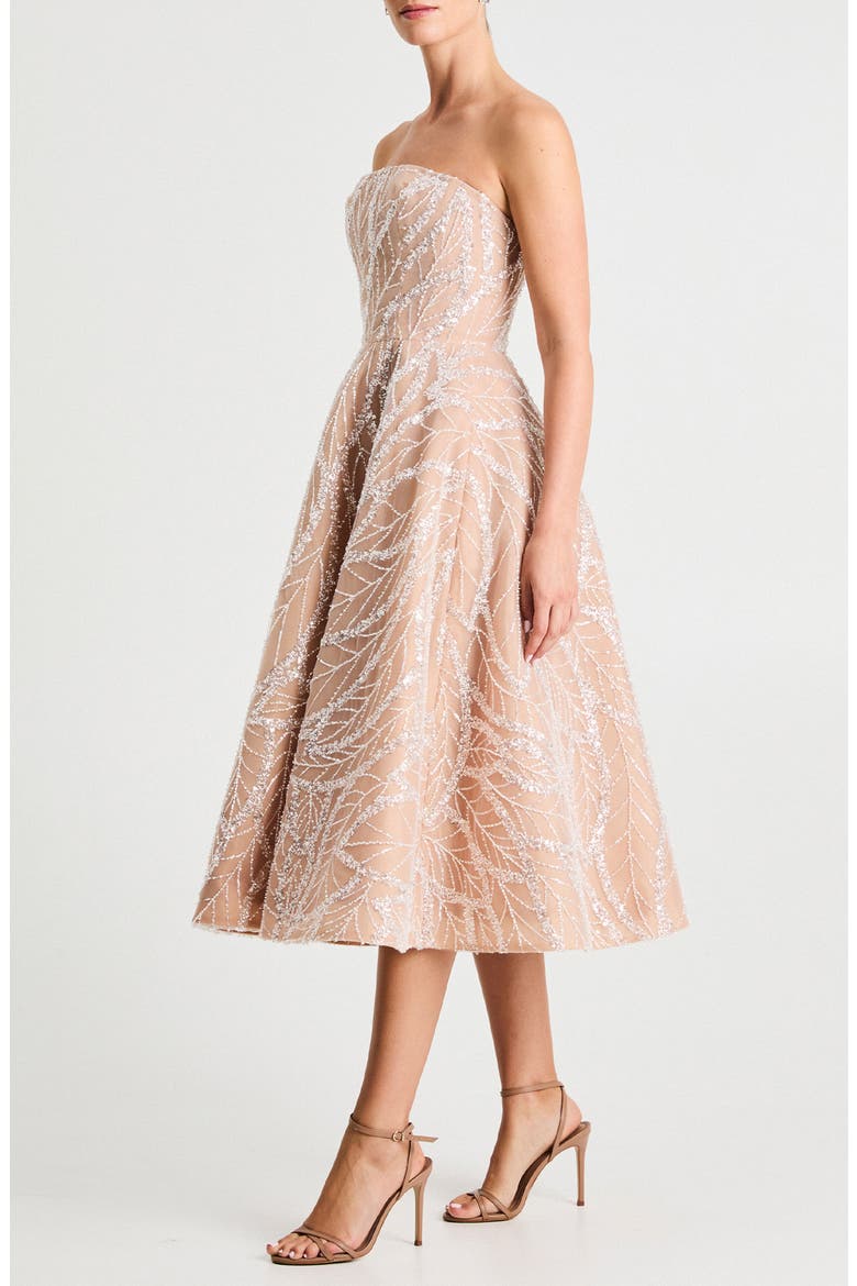 Vivi Embellished Strapless Cocktail Midi Dress, Alternate, color, OFF WHITE/ NUDE