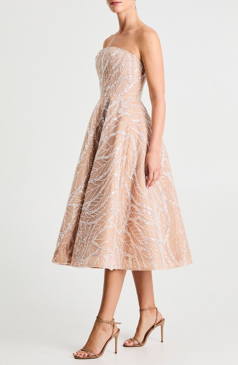 HELSI Vivi Embellished Strapless Cocktail Midi Dress, Alternate, color, Off White/ Nude