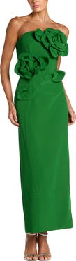 Mac Duggal Strapless Crepe Dress With 3D Flower Detail