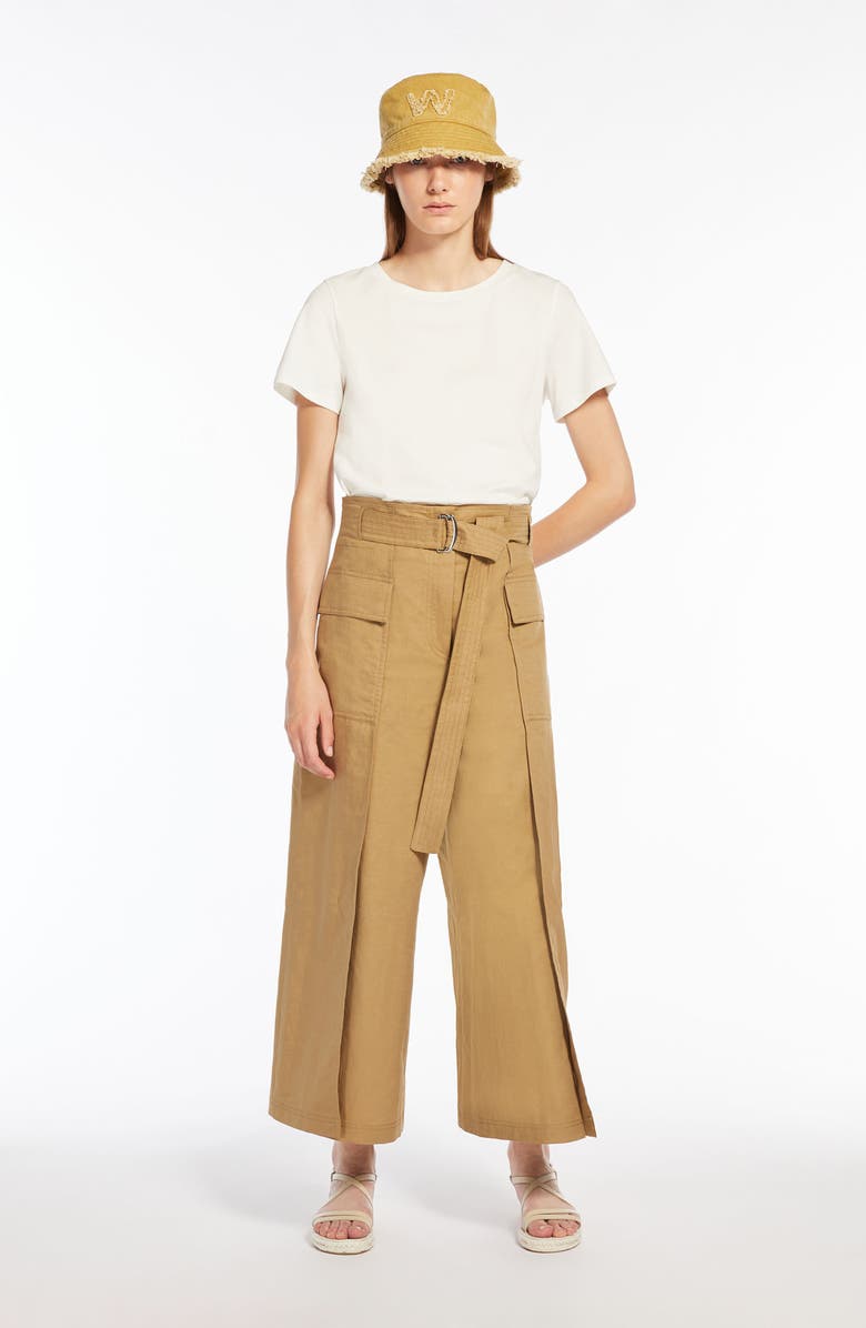 Weekend Max Mara Pinide Tie Waist Wide Leg Pants, Alternate, color, Beige