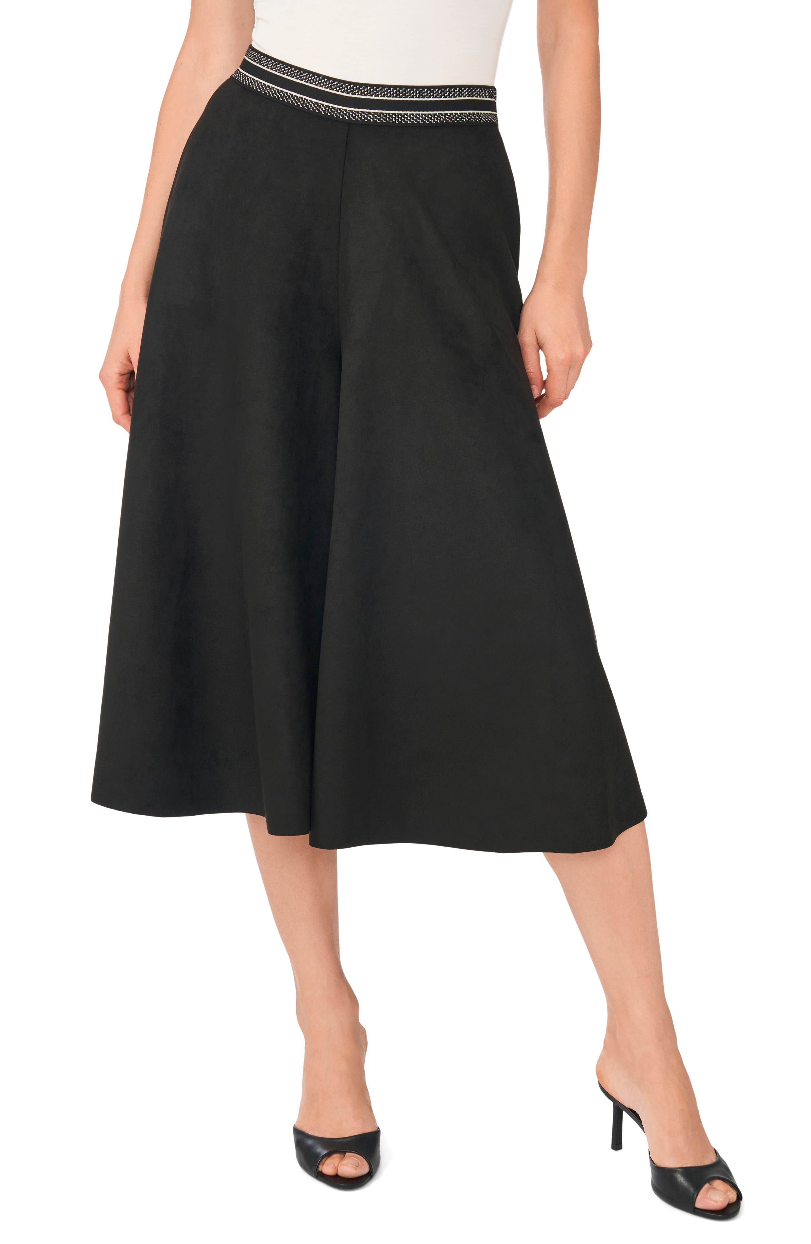 Faux Suede Wide Leg Culotte Pants