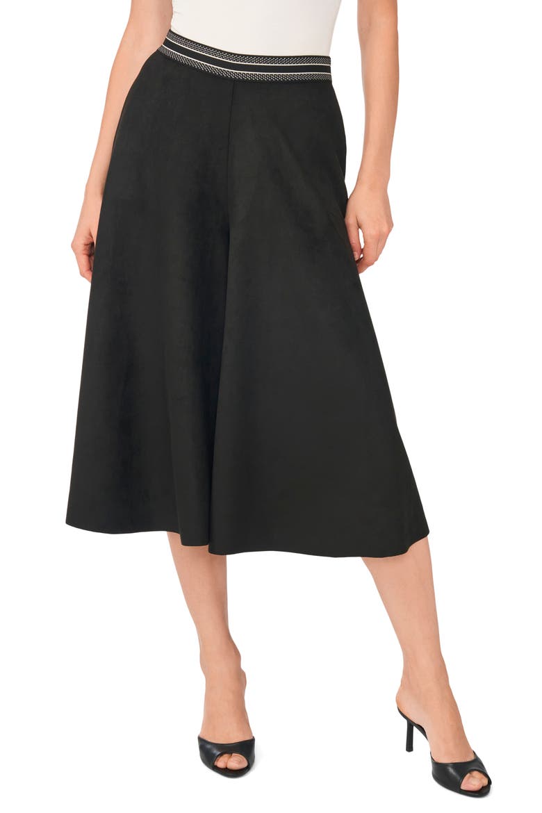 Faux Suede Wide Leg Culotte Pants, Main, color, RICH BLACK