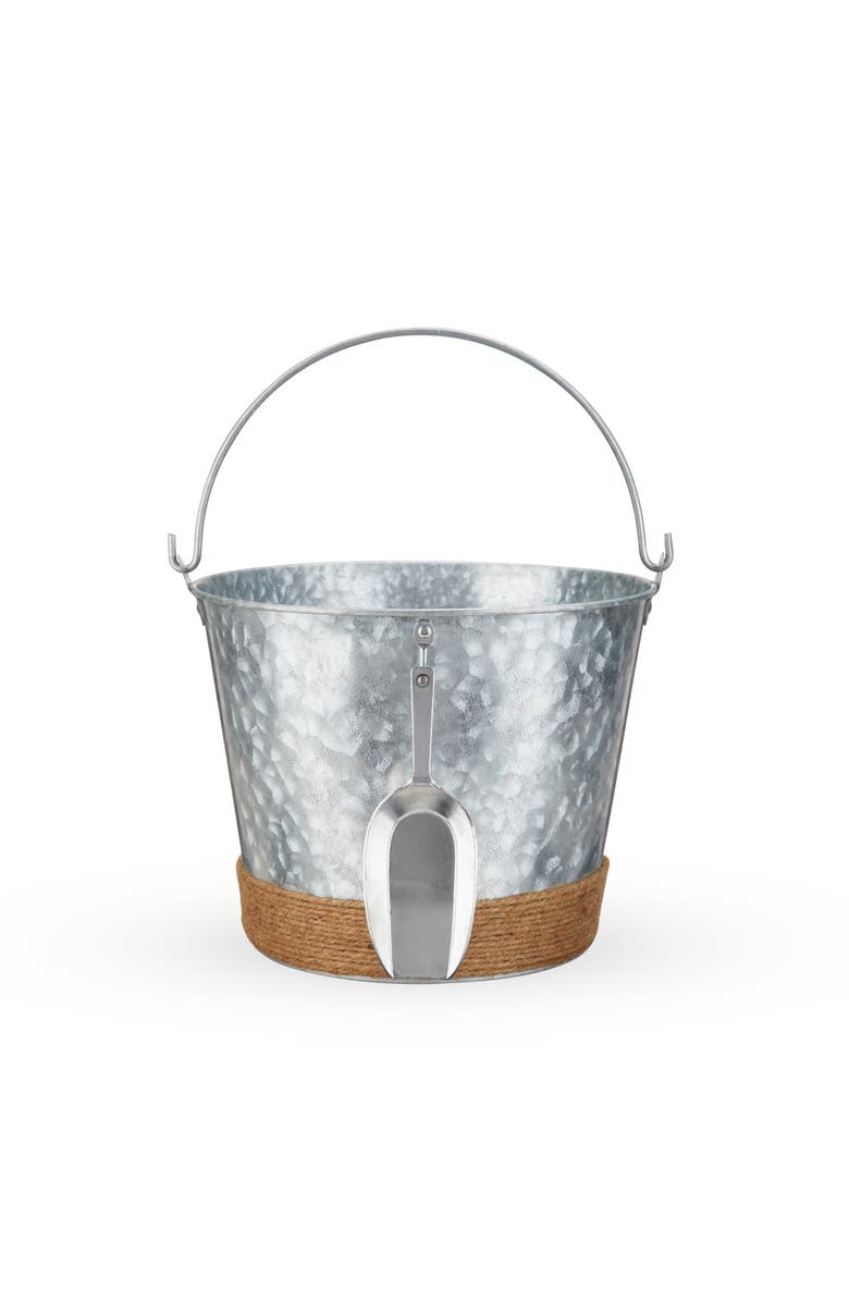 TWINE Jute Wrapped Galvanized Metal Ice Bucket with Scoop, Main, color, Silver