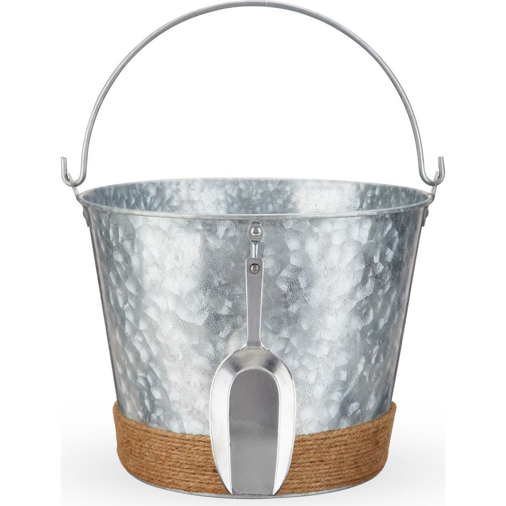 Twine Jute Wrapped Galvanized Ice Bucket In Silver