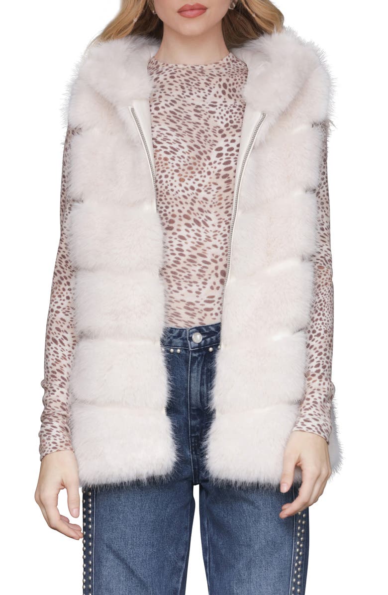 Avec Les Filles Faux Fur & Faux Leather Hooded Zip Vest, Main, color, Pearl