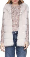 Avec Les Filles Faux Fur & Faux Leather Hooded Zip Vest