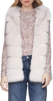 Avec Les Filles Faux Fur & Faux Leather Hooded Zip Vest
