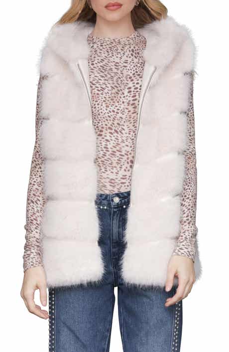 Avec Les Filles Faux Fur & Faux Leather Hooded Zip Vest