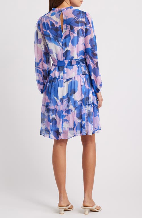 Julia Jordan Floral Long Sleeve Tiered Dress In Blue Multi