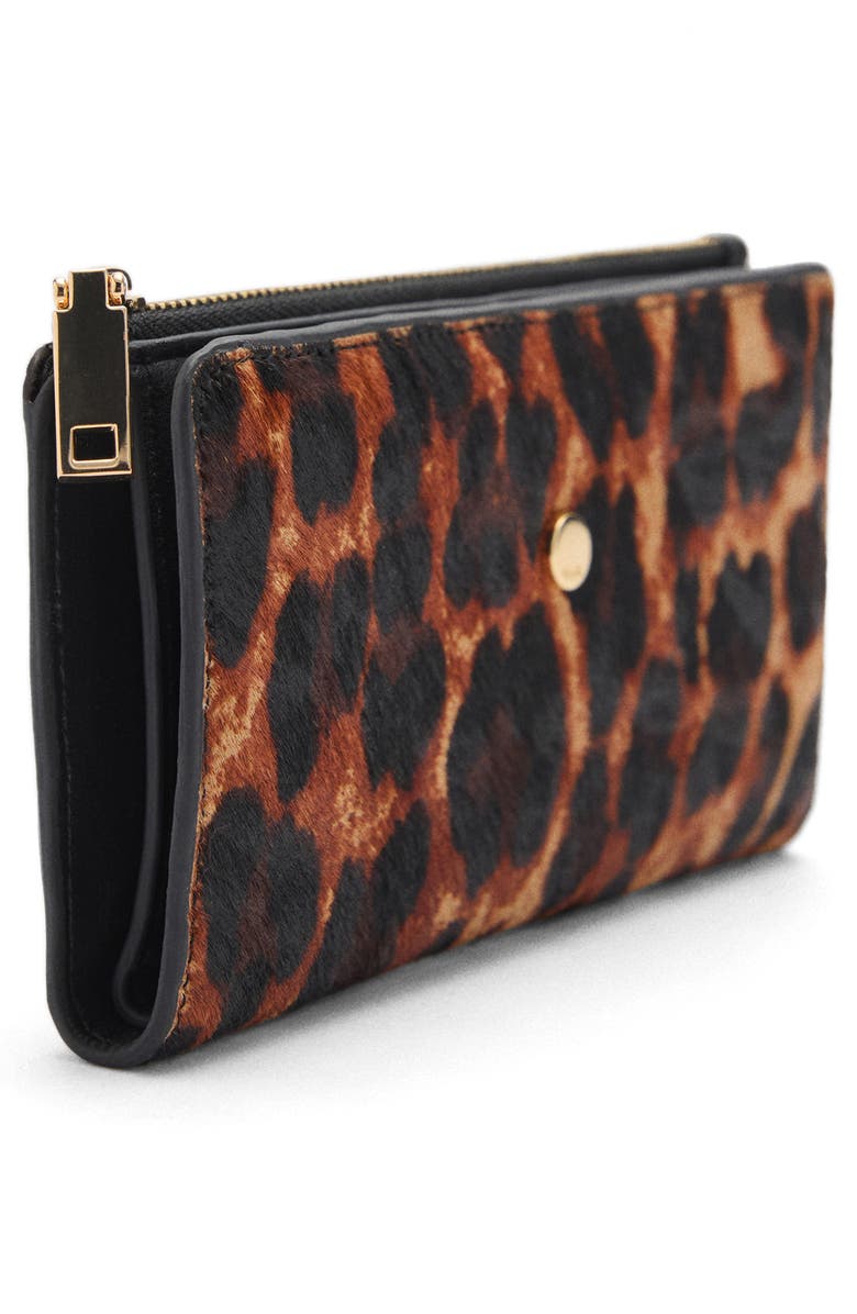 MANGO Leopard Print Genuine Calf Hair Wallet, Alternate, color, 
