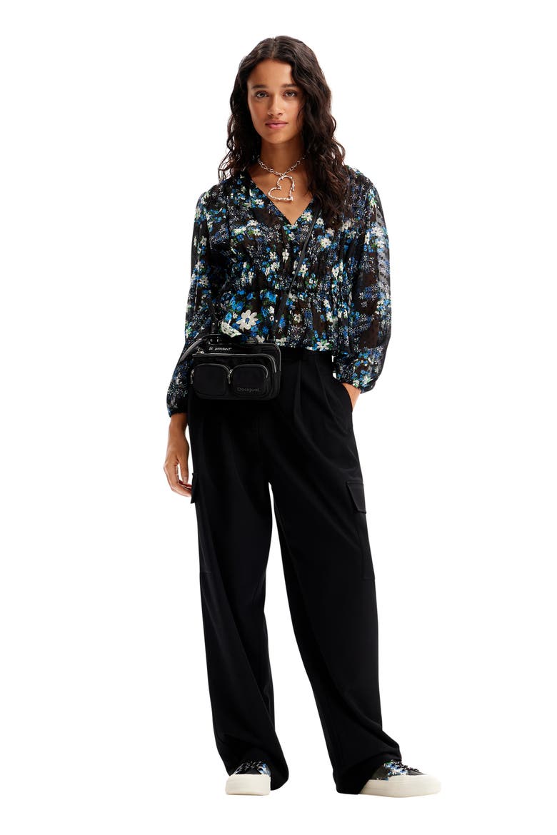 Hamburgo Floral Chiffon Top, Alternate, color, BLUE