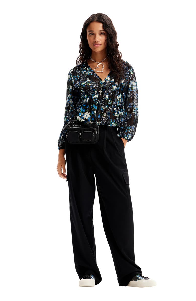 Desigual Hamburgo Floral Chiffon Top, Alternate, color, Blue