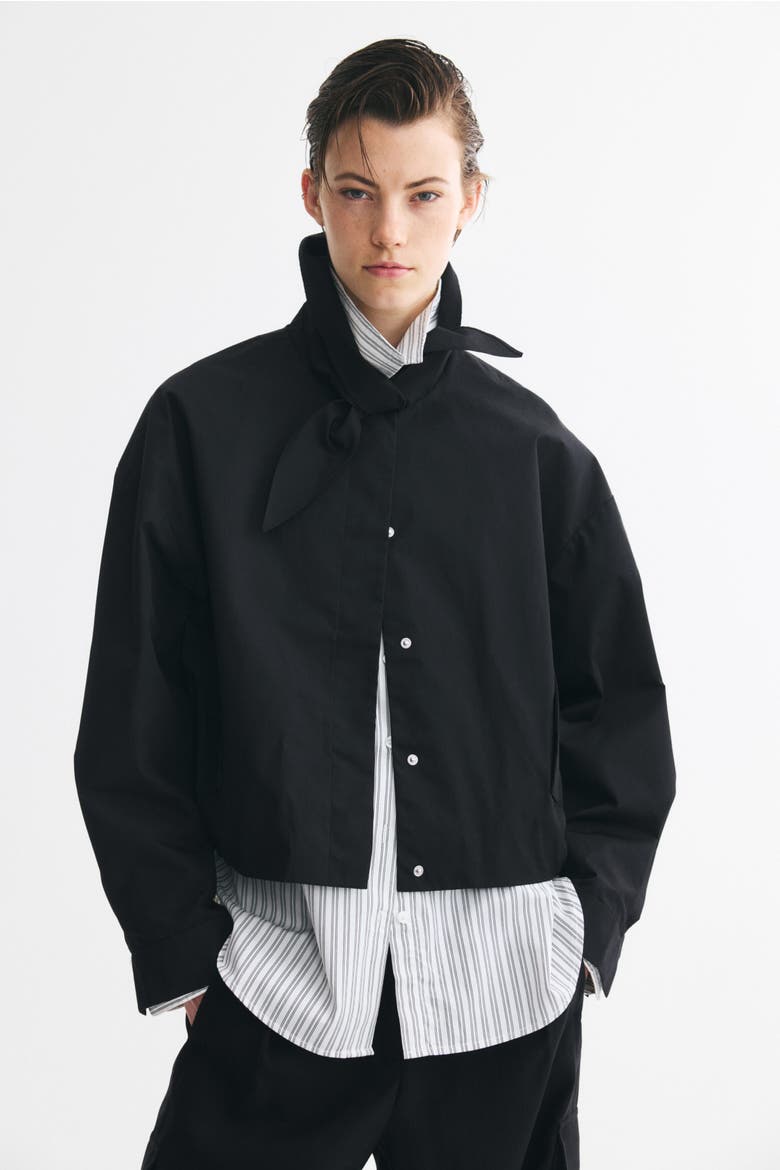 Scarf-Collar Bubble-Hem Jacket, Main, color, Black