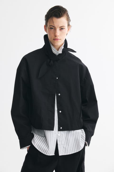 Scarf-Collar Bubble-Hem Jacket