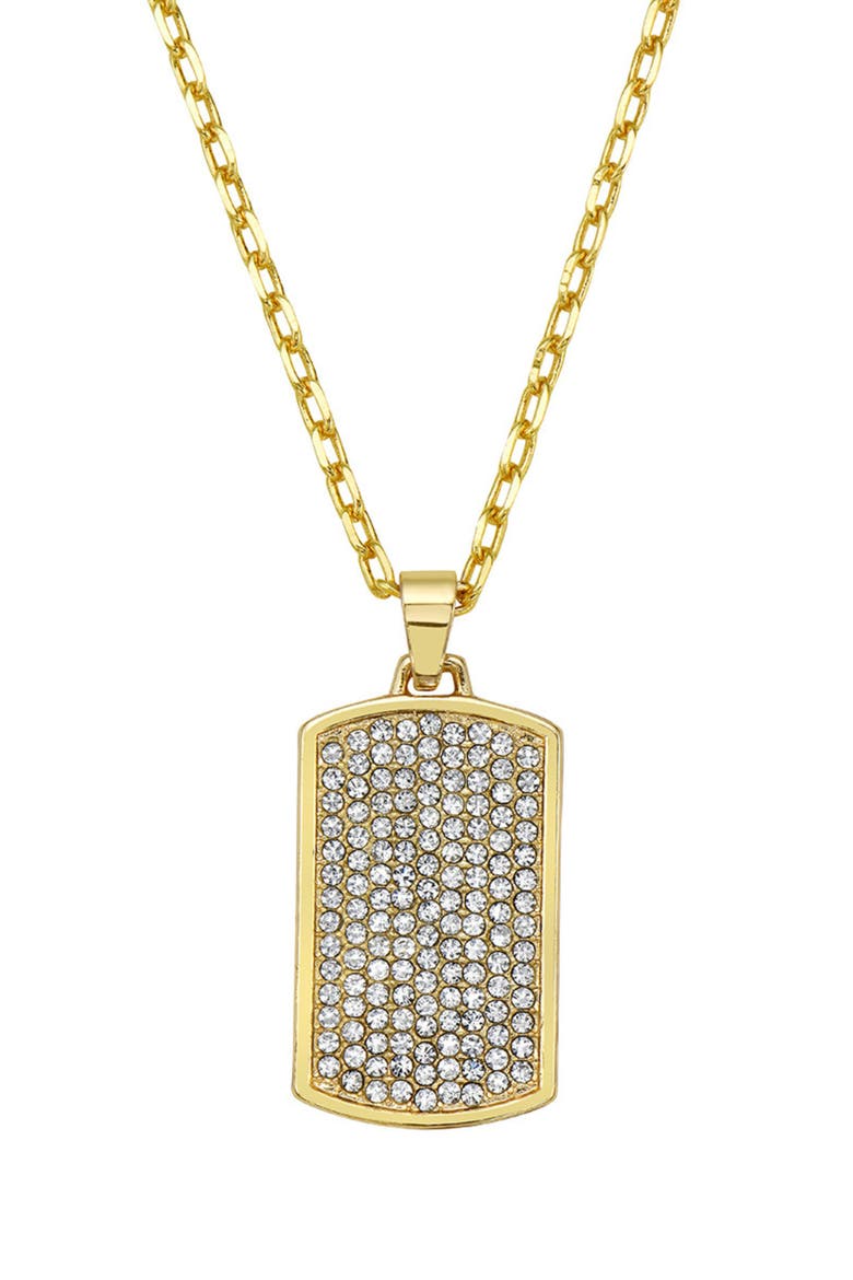 Men's 14K Gold Plated Pavé Cubic Zirconia Dog Tag Pendant Necklace, Main, color, GOLD