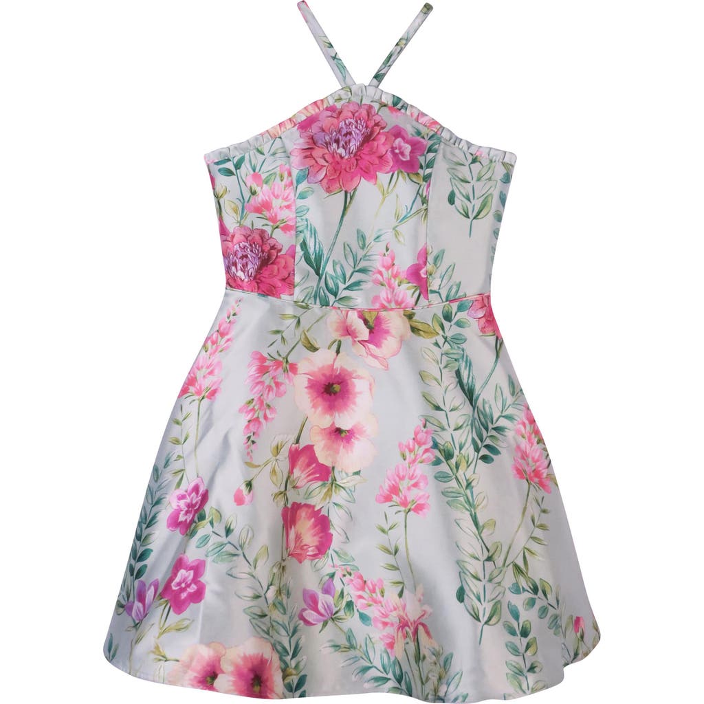 Zunie Kids' Floral Mikado Dress In Sage/multi