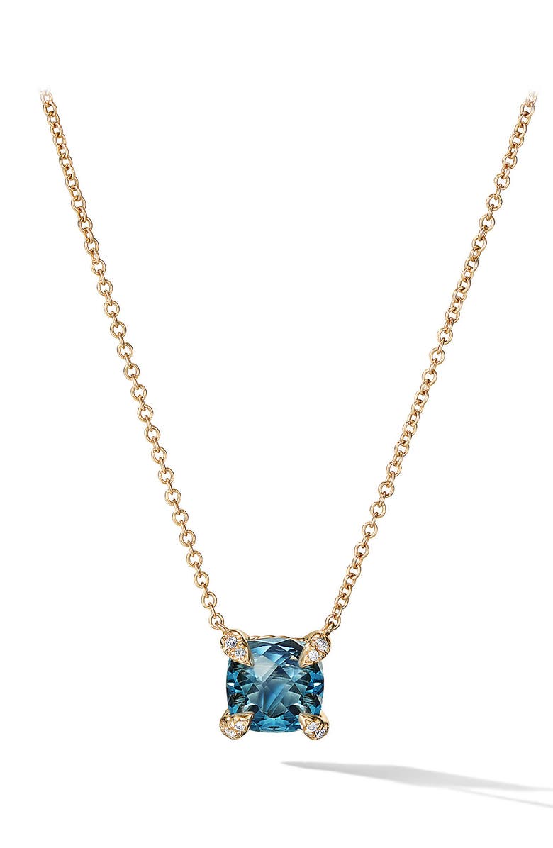 David Yurman Pendant Necklace with Hampton Blue Topaz and Diamonds in 18K Gold, Main, color,