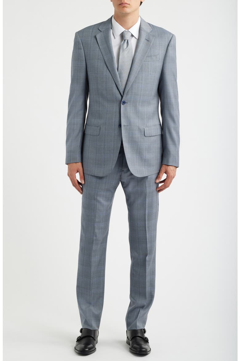 Light Grey Check Virgin Wool Suit, Main, color, SOLID DARK GREY