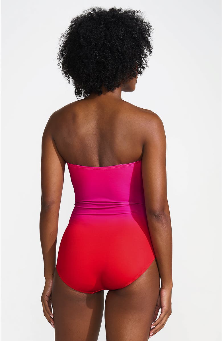 Lands' End Slender Suit Shine Bandeau Tummy Control Chlorine Resistant High Leg One Piece Swimsuit, Alternate, color, Pink Multi Ombre