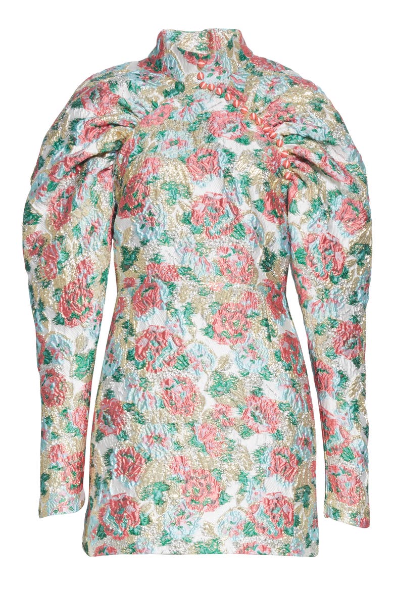Kim Floral Jacquard Long Puff Sleeve Minidress, Alternate, color, MORNING GLORY COMB. 151920