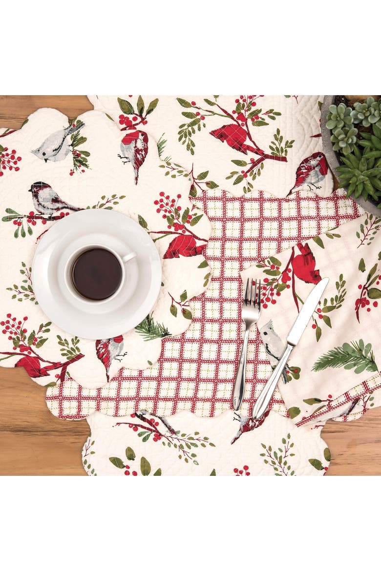 Sprig Birds Round Placemats Set of 6, 17", Alternate, color, White