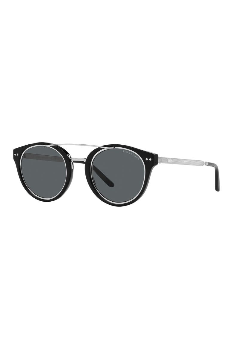 49mm Round Sunglasses, Alternate, color, BLACK