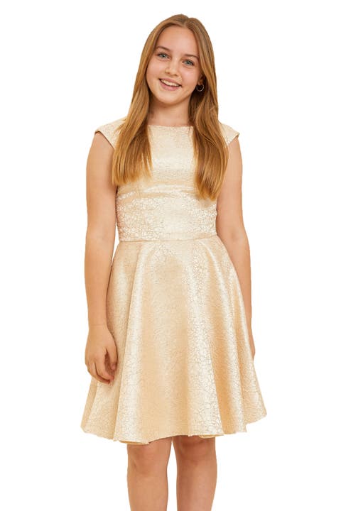 Cap Sleeve Boat Neck Dress In Longer Length (Big Kid)