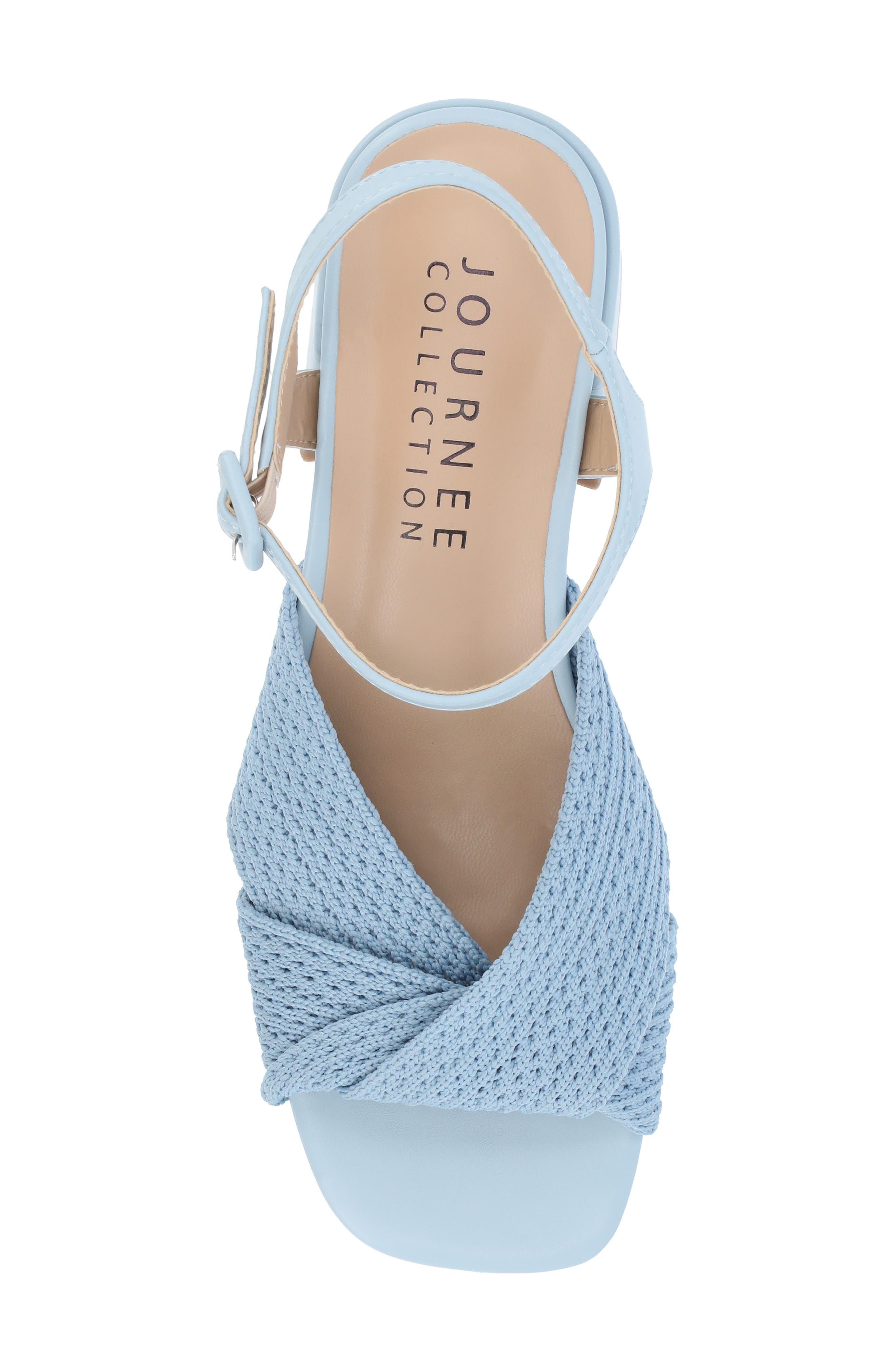 Journee Collection Zerlina Knit Block Heel Sandal, Alternate, color, Blue