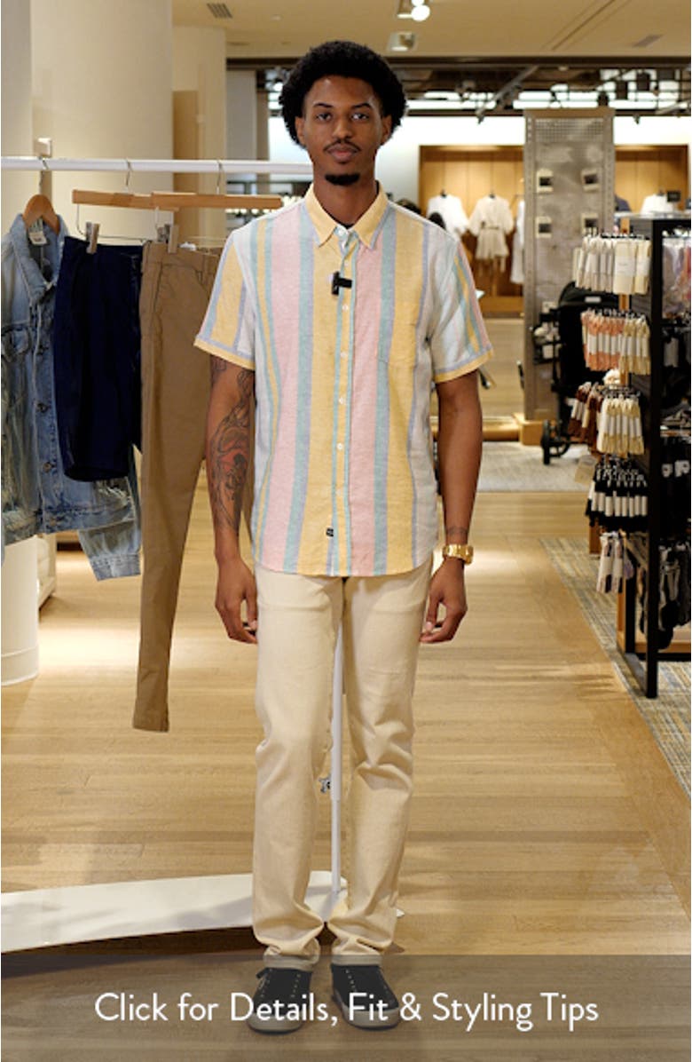 Carson Stripe Short Sleeve Stretch Linen Blend Button-Up Shirt, sales video thumbnail