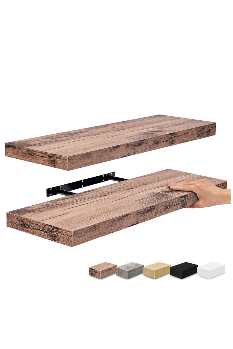 2-Pack 24-Inch Floating Wall Shelves, Alternate, color, MAHOGANY