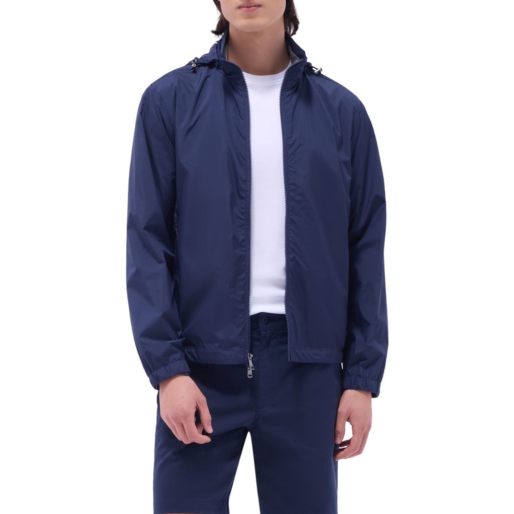Bugatchi Water Repellent Packable Jacket With Removable Hood In Navy