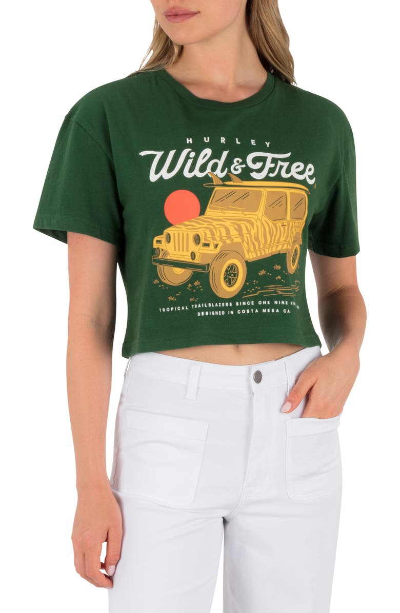 Hurley Wild & Free Boxy Cotton Crop T-Shirt, Main, color, Eden