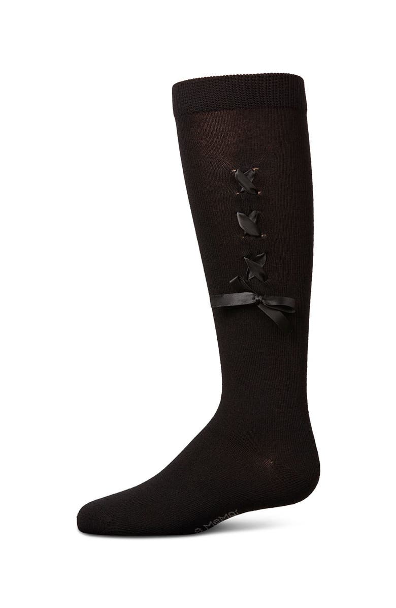 MeMoi Weaved Velvet Bow Knee High Socks, Main, color, Black