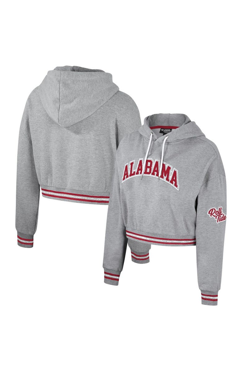 THE WILD COLLECTIVE Women's The Wild Collective Heather Gray Alabama Crimson Tide Cropped Shimmer Pullover Hoodie, Main, color, 