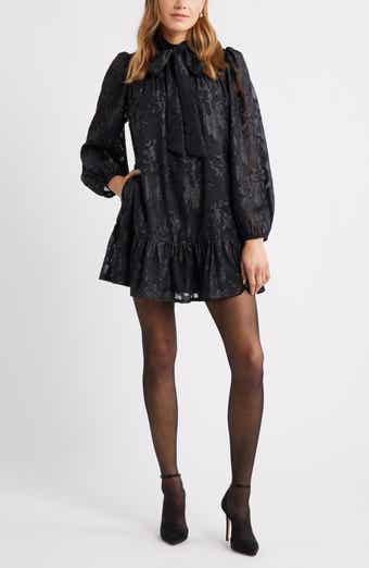 Treasure & Bond Metallic Floral Jacquard Long Sleeve Shift Minidress
