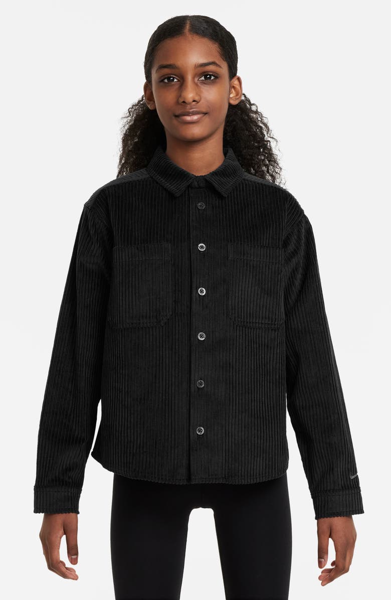 Nike Kids' SB Cotton Corduroy Button-Up Shirt, Main, color, Black/ Anthracite
