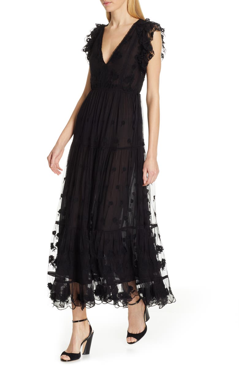 Ulla Johnson Fifi Embroidered Tulle Maxi Dress, Alternate, color, 