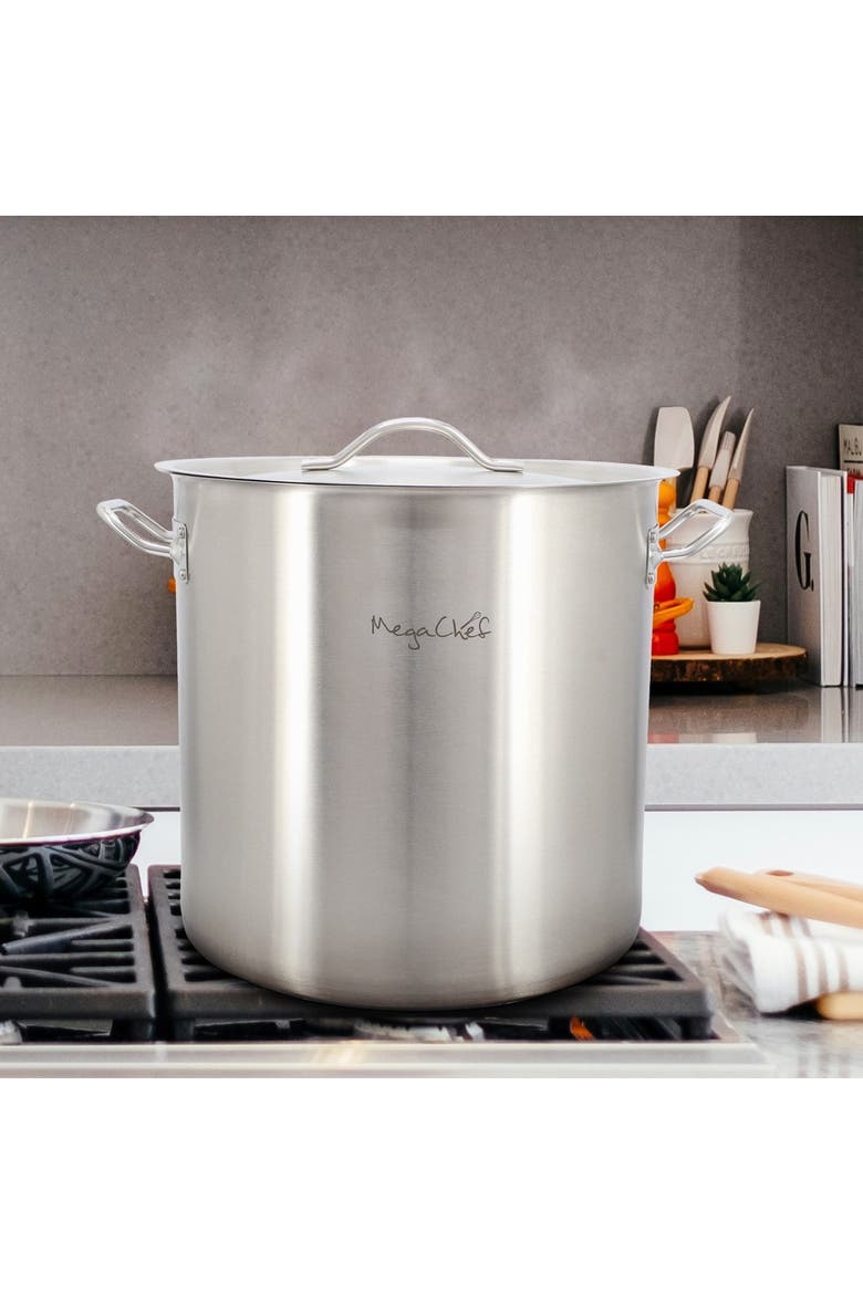 Professional Kitchen 38.5 Quart Round Stainless Steel Stock Pot with Lid, Alternate, color, Silver