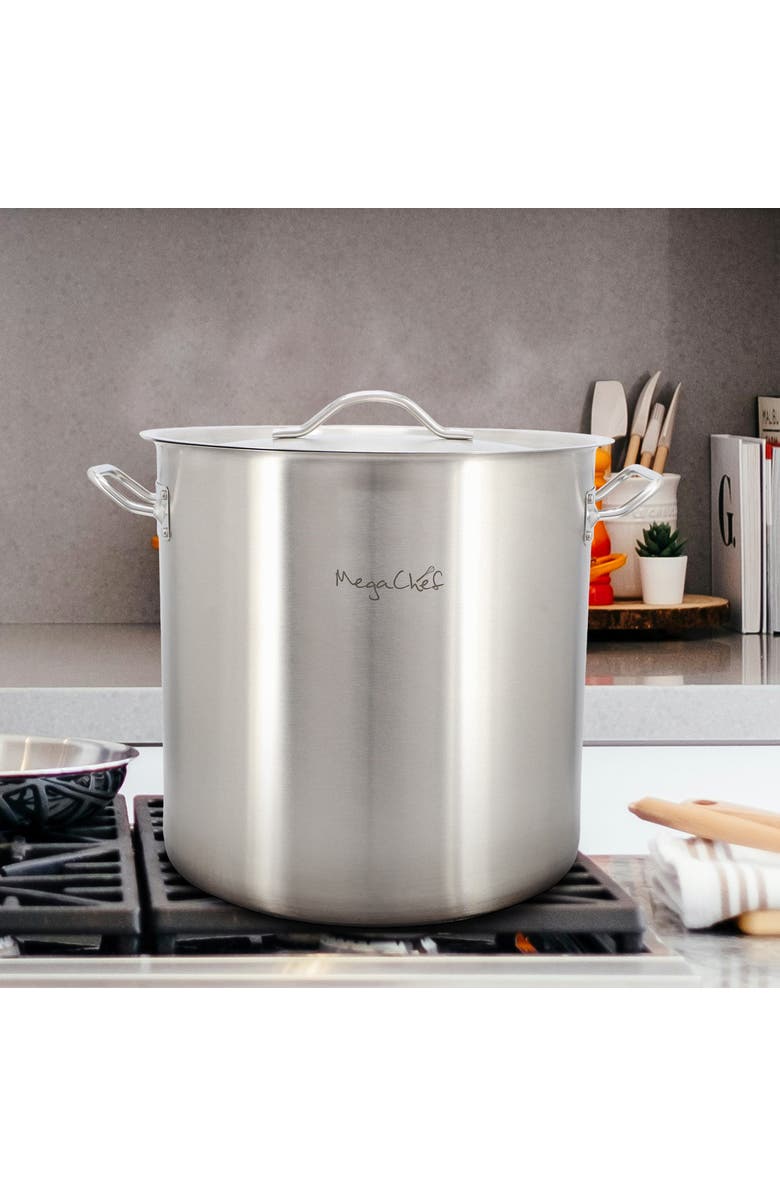 Megachef Professional Kitchen 38.5 Quart Round Stainless Steel Stock Pot with Lid, Alternate, color, Silver