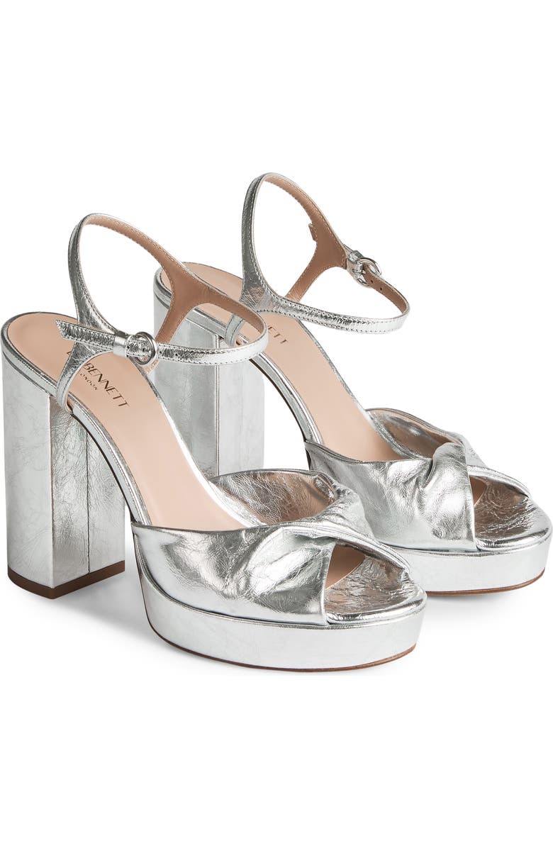 LK Bennett Rosa Twist Front Platform Ankle Strap Sandal, Main, color, Metallic Silver