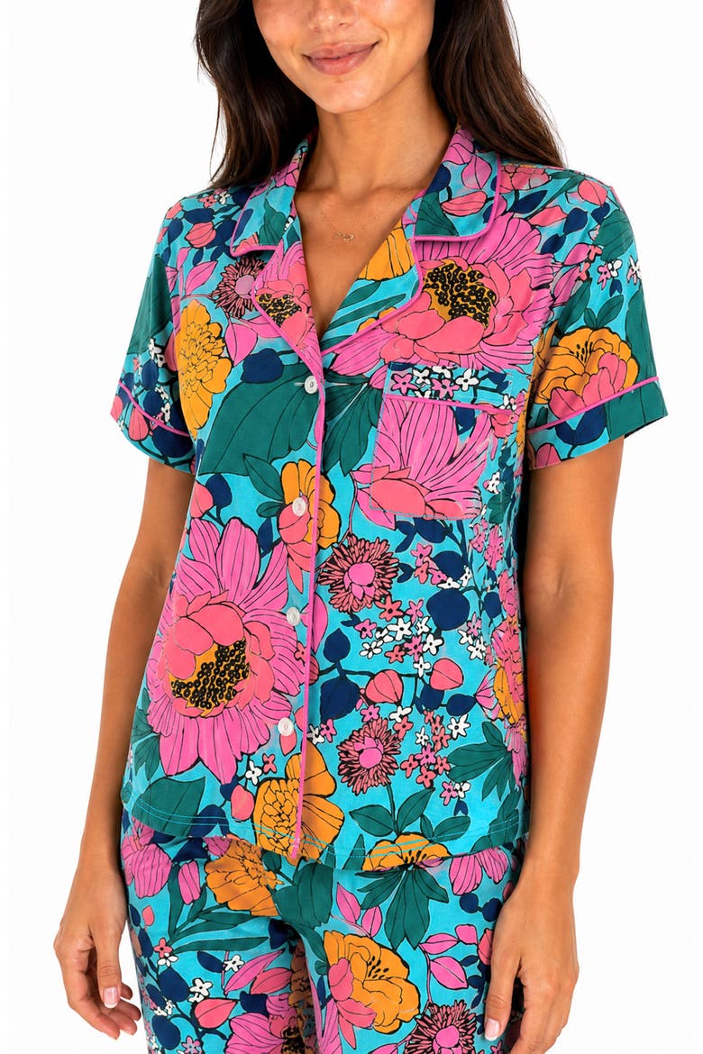 Floral Notch Collar Pajama Set, Alternate, color, MACRO FLORAL CAPRI
